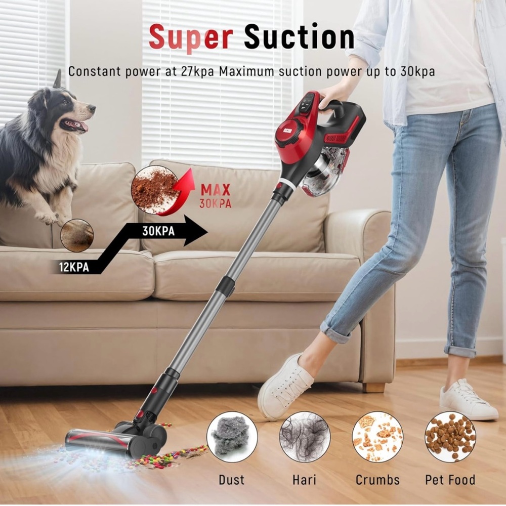 Curvymoon Vacuum Cleaners for Home, 30Kpa Cordless Stick Vacuum, Free-Standing